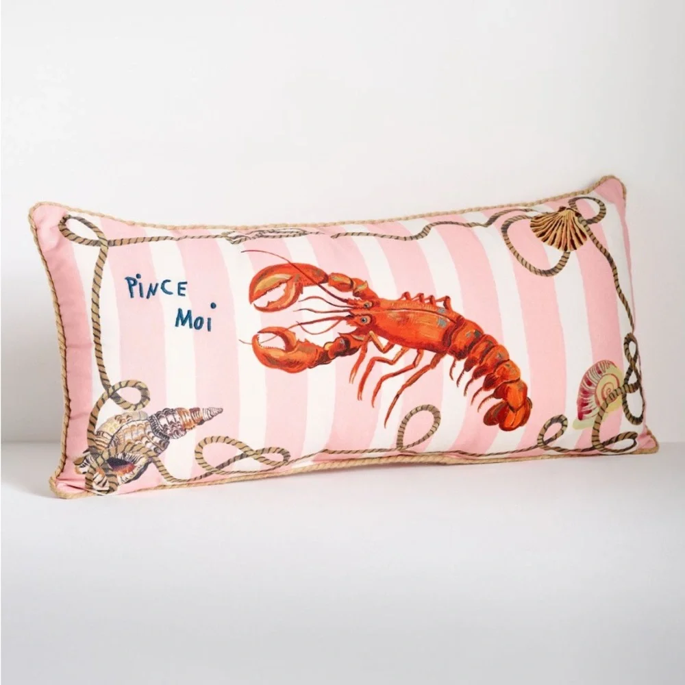 Anthropologie By The Sea Lobster Pillow NWT Nathalie Lete Indoor/Outdoor Striped